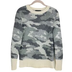 Banana Republic Sweater Women Small Gray Cream Wool Mohair Camo Crewneck EUC